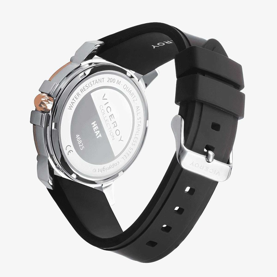 Relojes Viceroy  | Reloj Viceroy Heat, Brazalete Caucho Negro, Esfera Negra, Bisel Oro Rosa