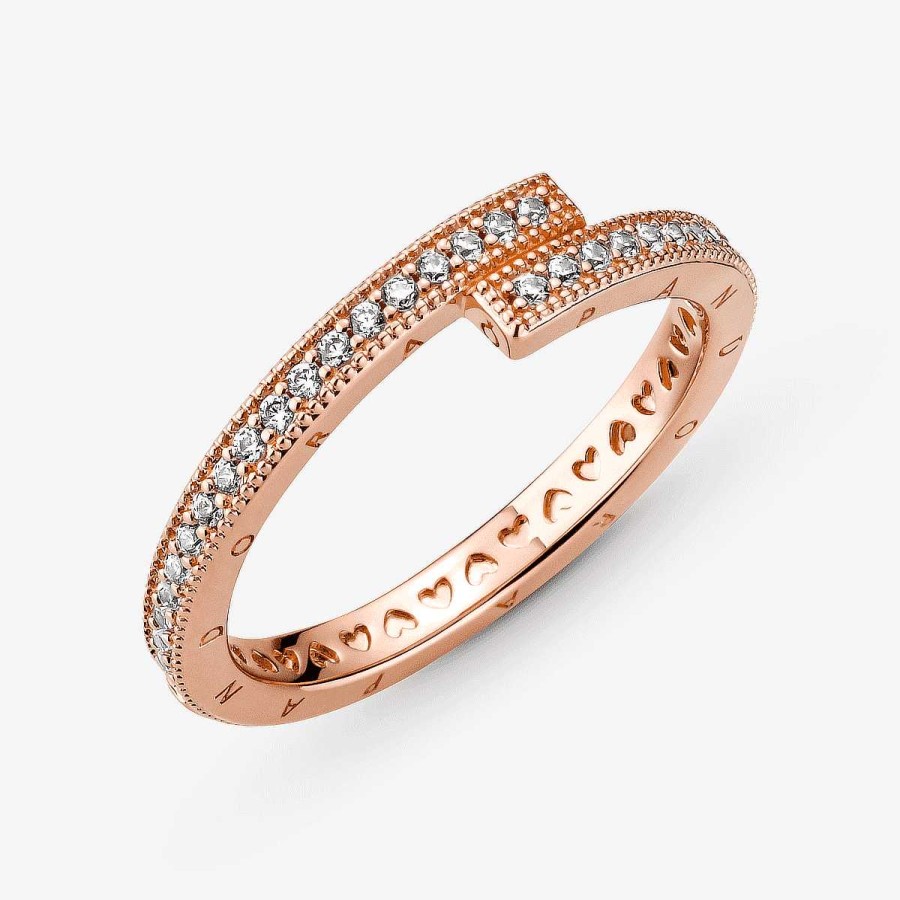 Joyer A Pandora  | Anillo Pandora Superpuesto Brillante Chapado En Oro Rosa