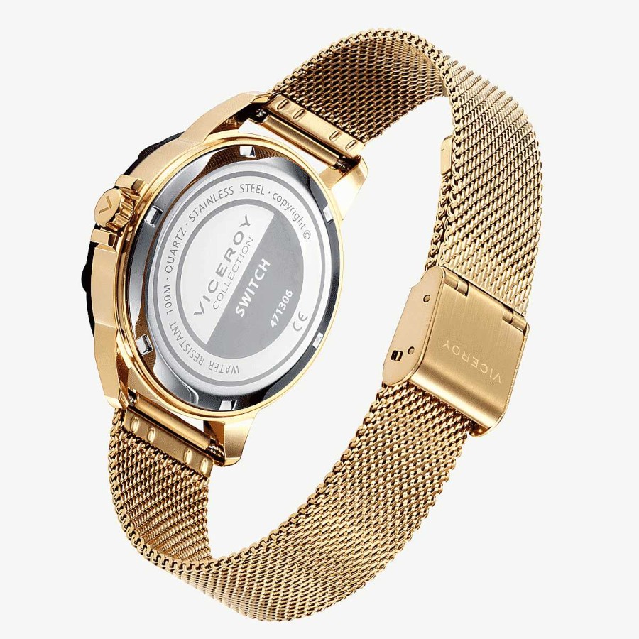 Relojes Viceroy  | Reloj Viceroy Switch, Tres Agujas, Brazalete Malla Acero Dorado, Esfera Azul