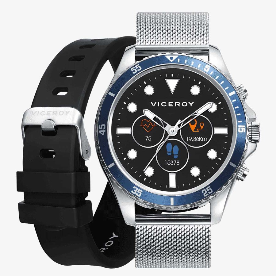 Relojes Viceroy  | Reloj Viceroy Smartwatch Smartpro, Dobre Brazalete Silicona Y Malla Acero Plateado