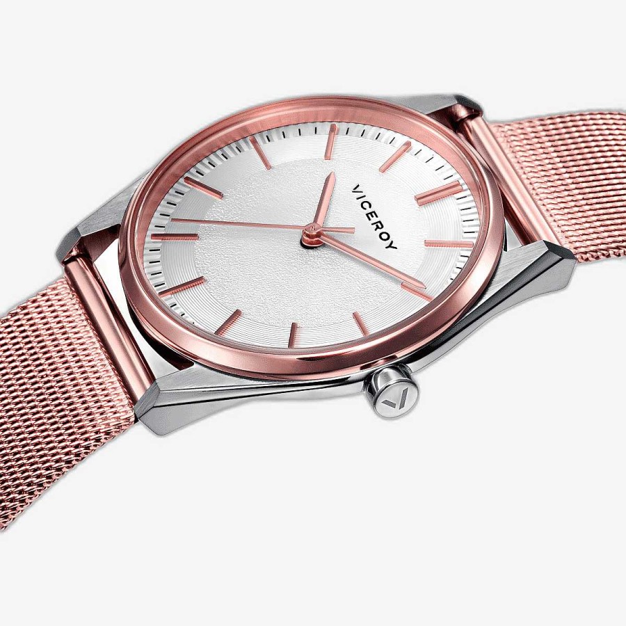Relojes Viceroy  | Reloj Viceroy Dress, 3 Agujas, Brazalete Acero Malla Oro Rosa, Esfera Blanca