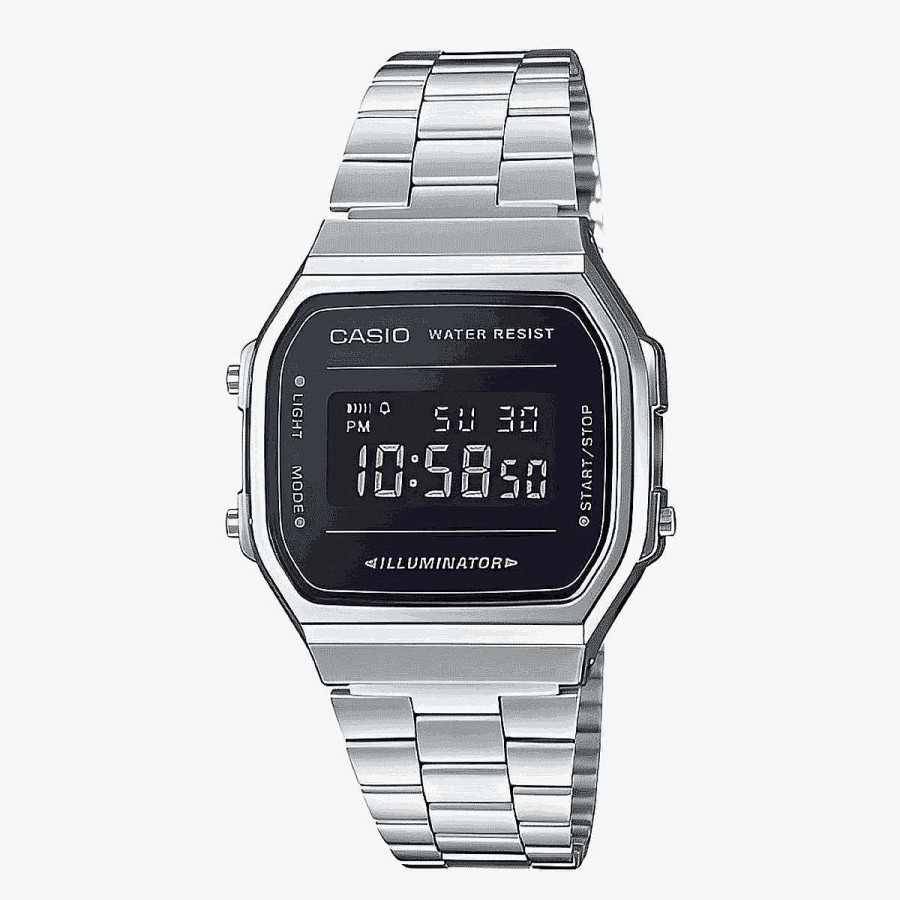 Relojes Casio  | Reloj Casio Vintage Iconic Acero Plateado Esfera Negra Pantalla Negra