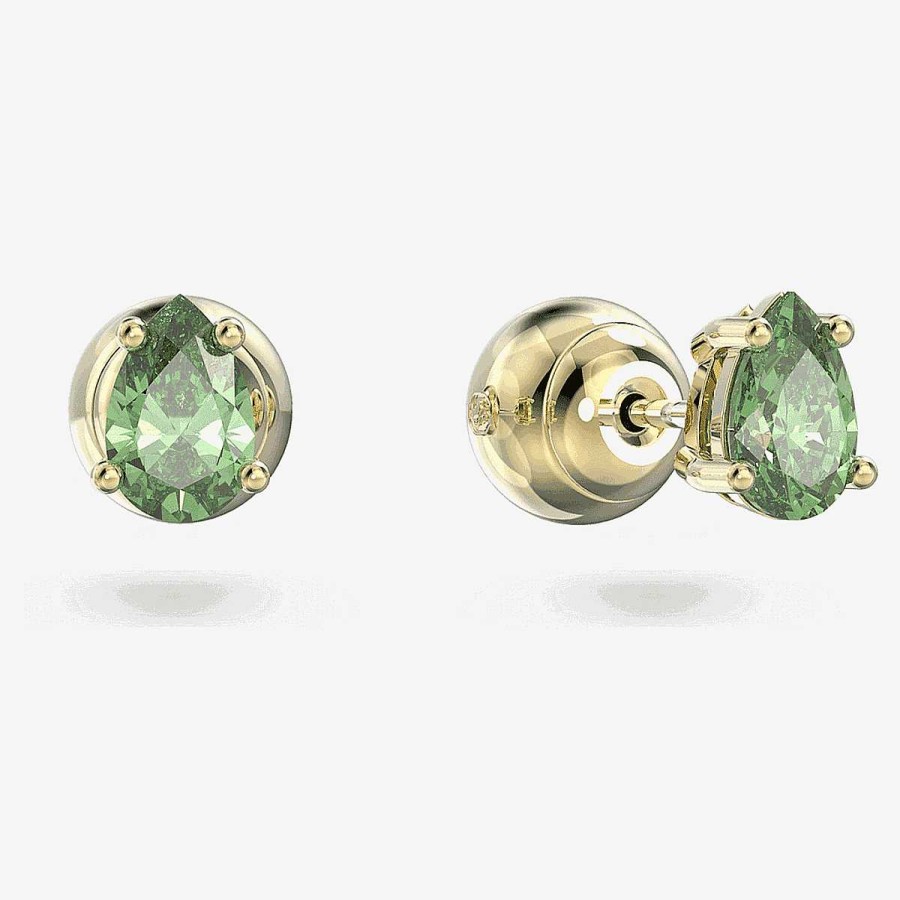Joyer A Swarovski  | Pendientes De Bot N Stilla Verde Swarovski Chapados En Oro
