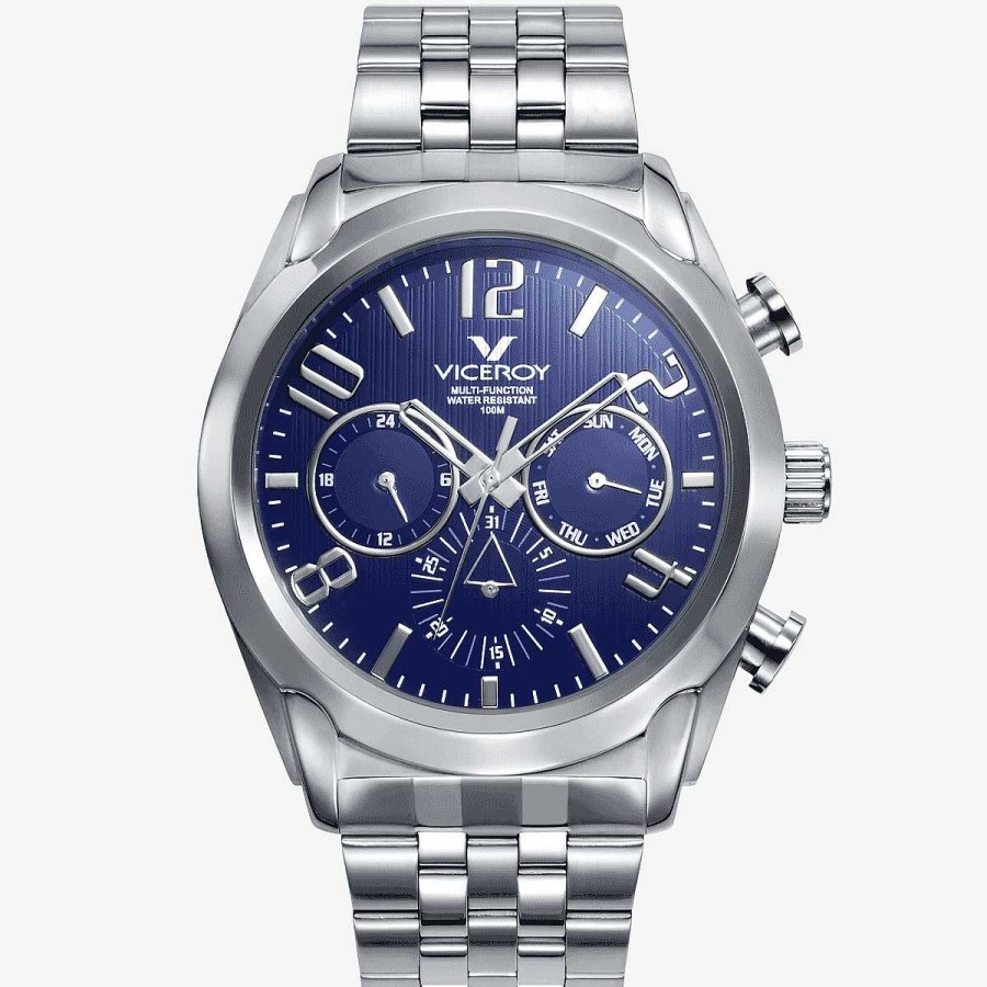 Relojes Viceroy  | Reloj Viceroy Magnum, Multifunci N, Brazalete Acero Plateado, Esfera Azul