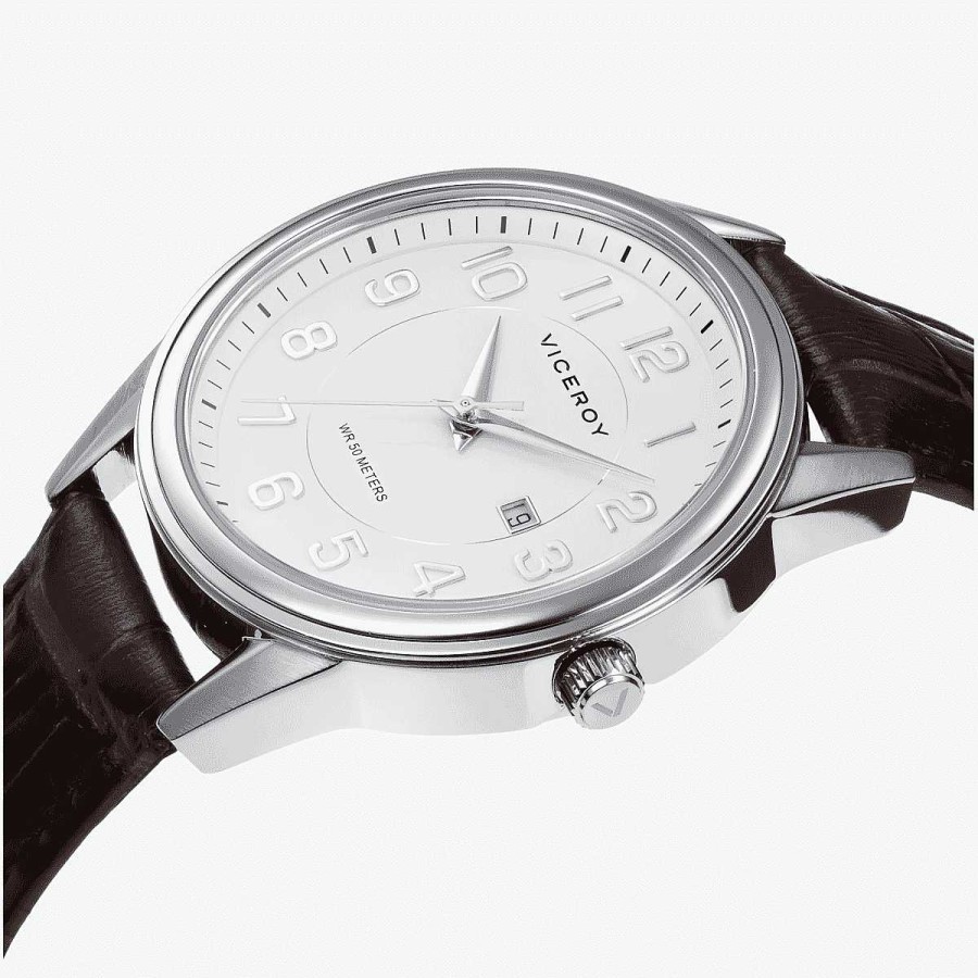 Relojes Viceroy  | Reloj Viceroy Grand, Tres Agujas, Brazalete Piel Marr N, Esfera Blanca