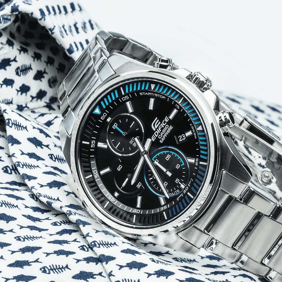 Relojes Casio  | Reloj Casio Edifice Acero Plateado Esfera Bicolor Azul