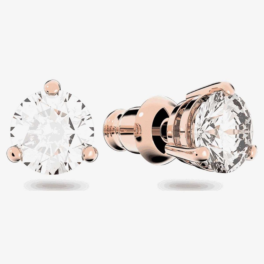 Joyer A Swarovski  | Pendientes De Bot N Solitaire Swarovski Chapados En Oro Rosa
