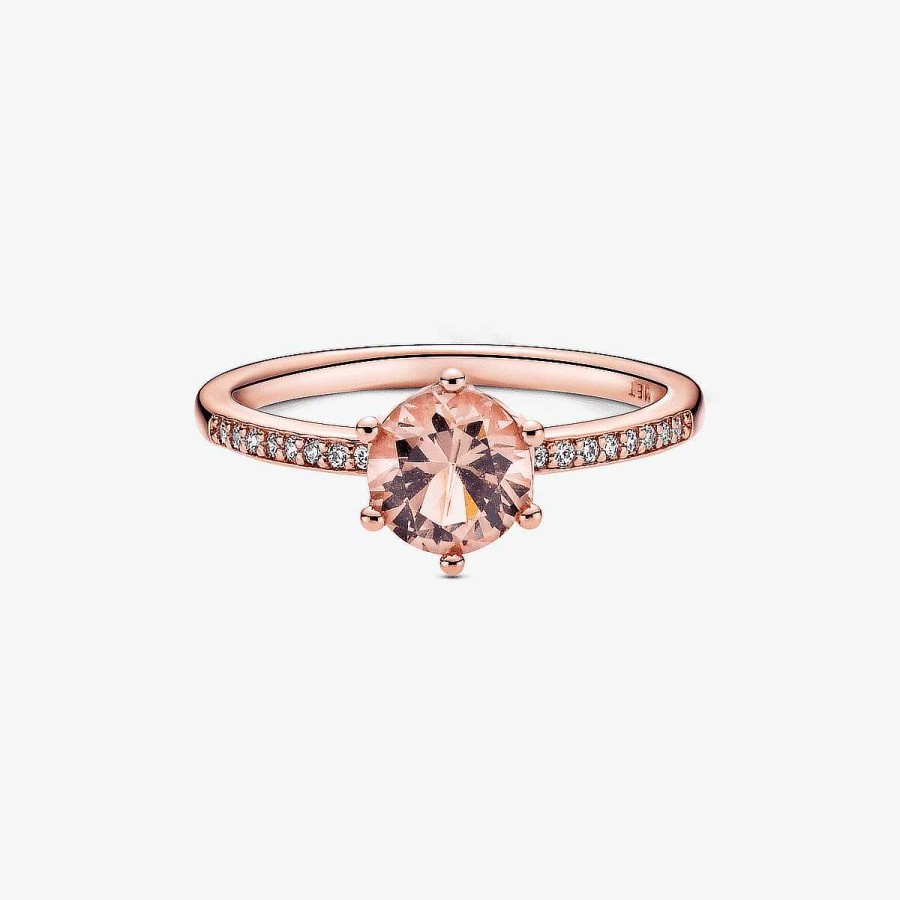 Joyer A Pandora  | Anillo Pandora Solitario Corona Brillante Rosa