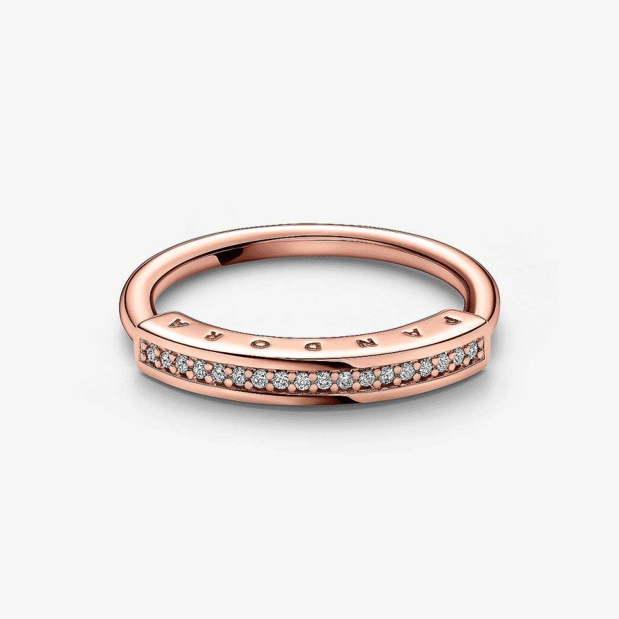 Joyer A Pandora  | Anillo Pandora Signature I-D Pav Chapado En Oro Rosa