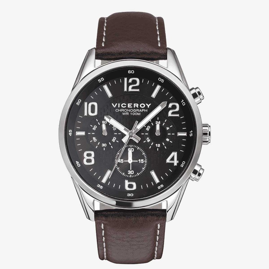 Relojes Viceroy  | Reloj Viceroy Magnum, Cron Grafo, Brazalete Piel Marr N, Esfera Negra