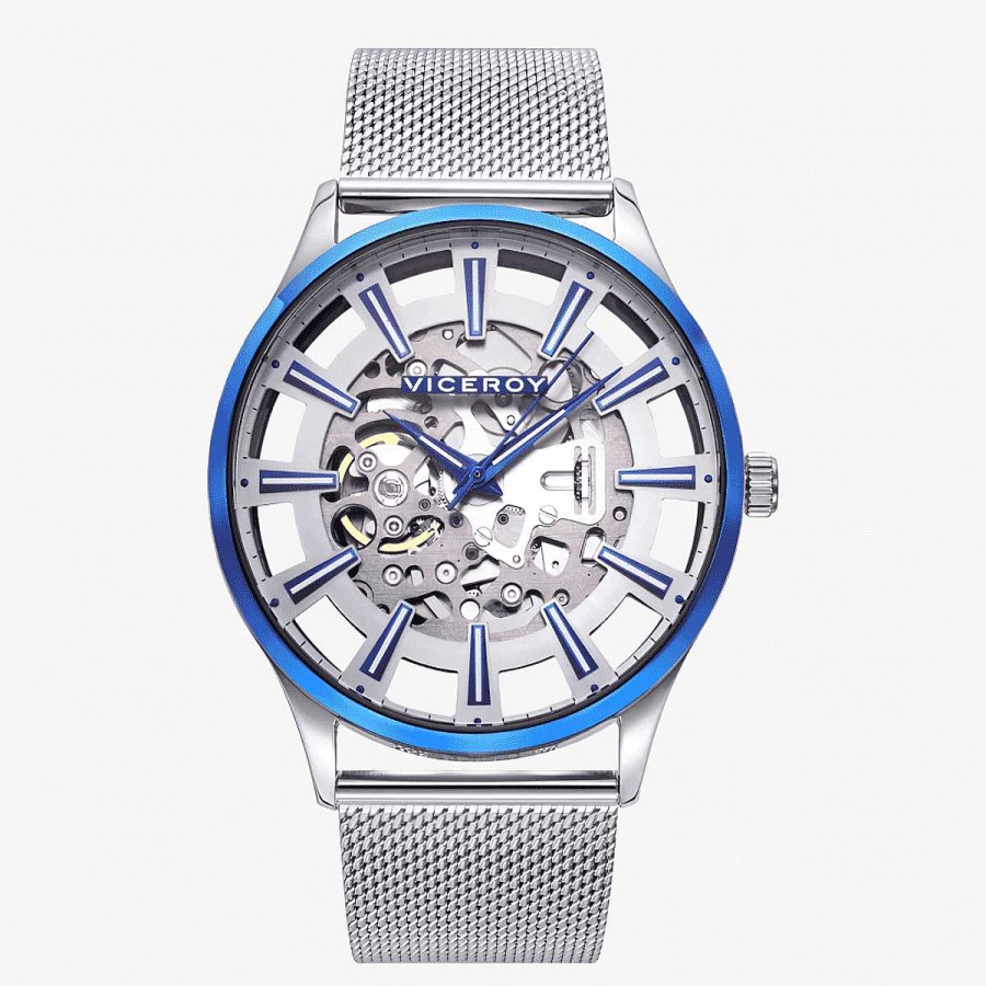 Relojes Viceroy  | Reloj Viceroy Beat, Brazalete Malla Acero Plateada, Bisel Azul