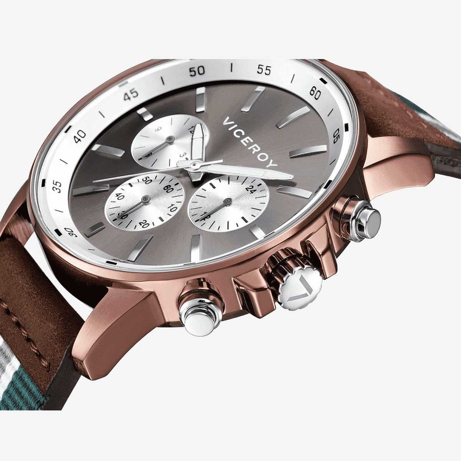 Relojes Viceroy  | Reloj Viceroy Multifunci N, Brazalete Nylon Verde, Esfera Gris