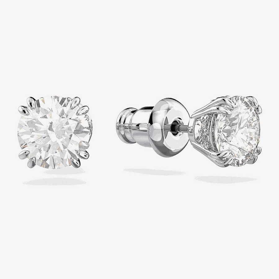 Joyer A Swarovski  | Pendientes De Bot N Constella Swarovski Ba Ados En Rodio Talla Redonda