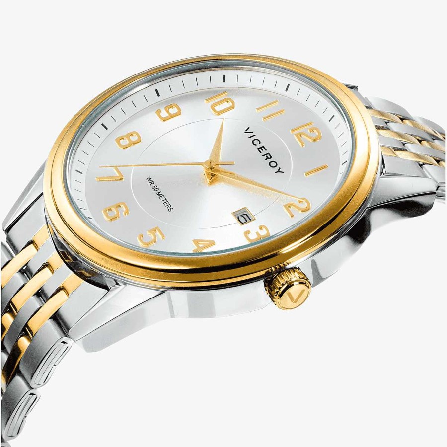 Relojes Viceroy  | Reloj Viceroy Grand, Tres Agujas, Brazalete Acero Bicolor, Esfera Plateada