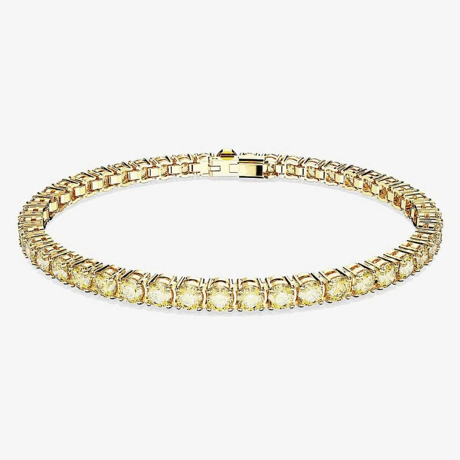 Joyer A Swarovski  | Pulsera Matrix Tennis Amarilla Swarovski Chapada En Oro
