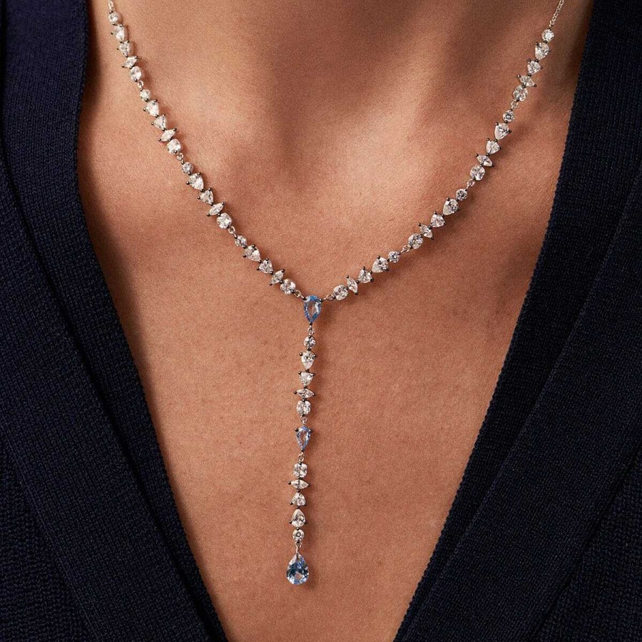 Joyer A Agatha Paris  | Collar Midi Jackie De Agatha Paris – Plata / Azul Aguamarina