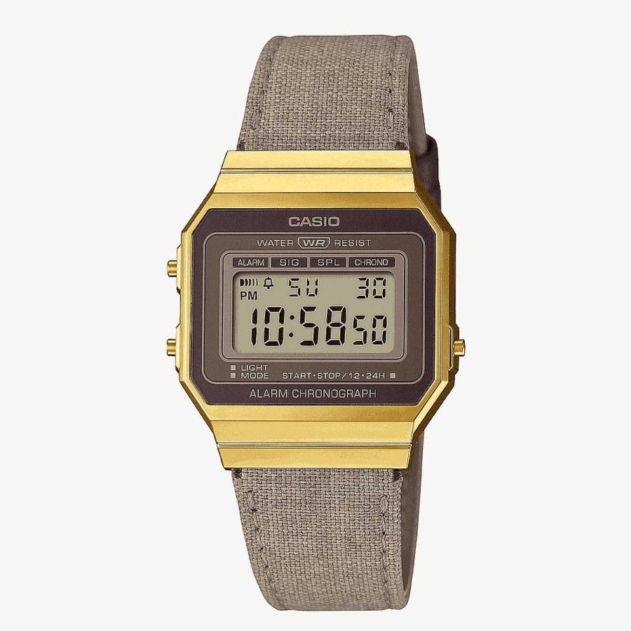 Relojes Casio  | Reloj Casio Vintage Iconic Brazalete Tela Marr N Caja Dorada