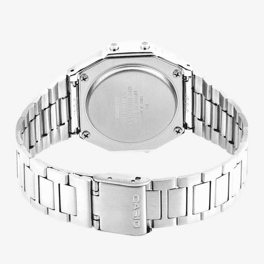 Relojes Casio  | Reloj Casio Vintage Iconic Acero Plateado Esfera Negra Detalles Azules