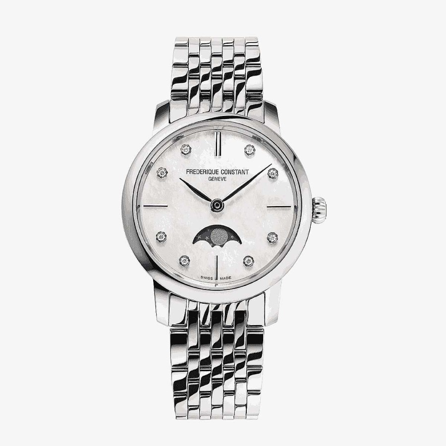 Relojes Frederique Constant  | Reloj Frederique Constant Ladies Moonphase Brazalete Acero Plateado Esfera Beig