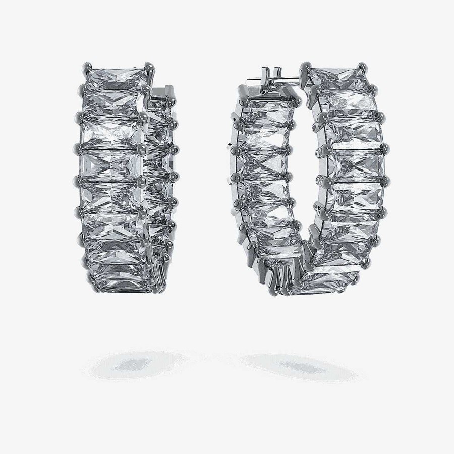Joyer A Swarovski  | Pendientes De Aro Matrix. Talla Baguette, Grises , Ba O De Rutenio Swarovski