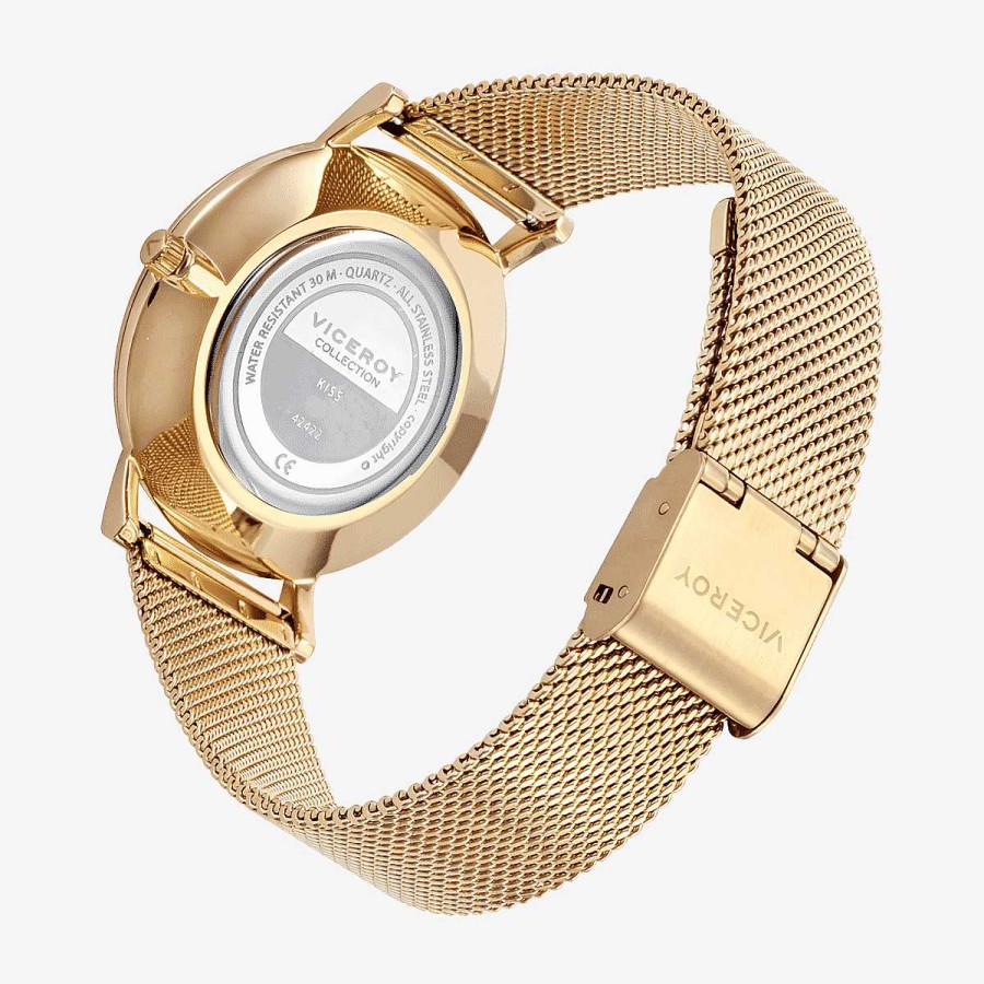 Relojes Viceroy  | Reloj Viceroy Kiss, Brazalete Malla Acero Dorado, Esfera Dorada, Indicadores Colores