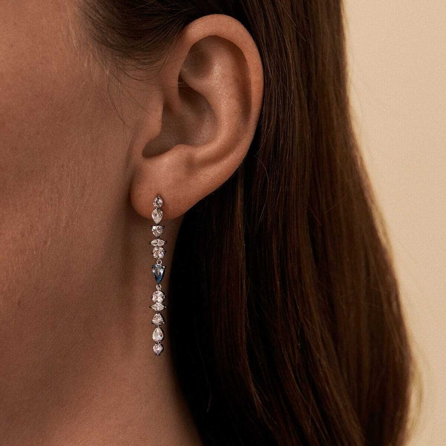 Joyer A Agatha Paris  | Pendientes Largos Jackie De Agatha Paris – Plata / Azul Aguamarina