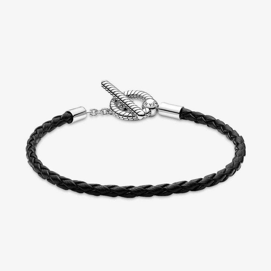 Joyer A Pandora  | Pulsera Pandora Moments De Cuero Trenzado Con Cierre En Forma De T