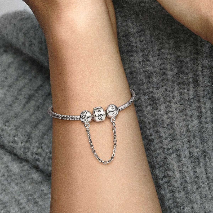 Joyer A Pandora  | Cadena Pandora De Seguridad En Plata De Ley Corazones Eternos