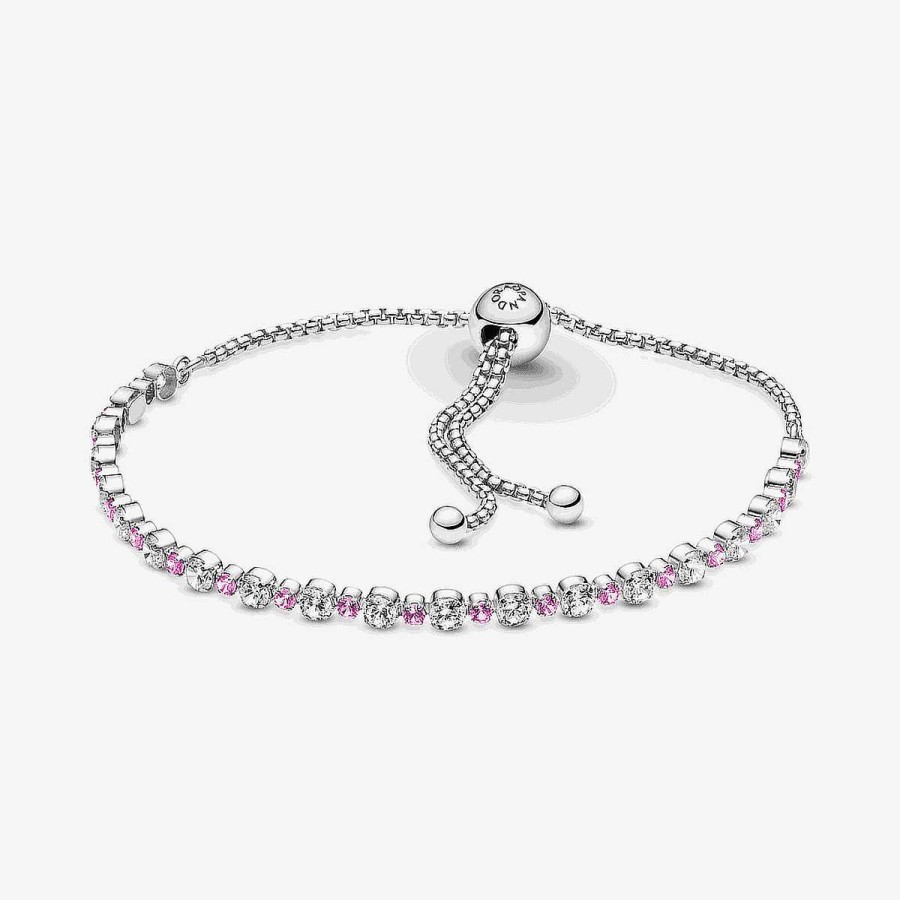 Joyer A Pandora  | Pulsera Pandora Rosa Y Transparente Brillante Con Cierre Deslizante