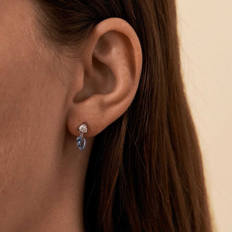 Joyer A Agatha Paris  | Pendientes Cortos Jackie De Agatha Paris – Plata / Azul Aguamarina