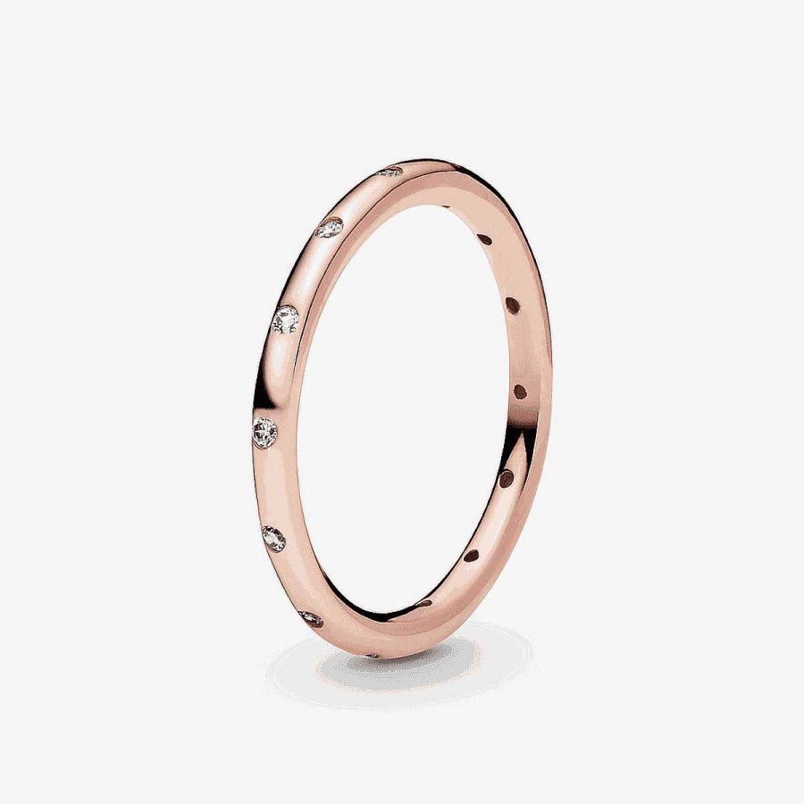 Joyer A Pandora  | Anillo Pandora Gotas Brillantes Chapado En Oro Rosa