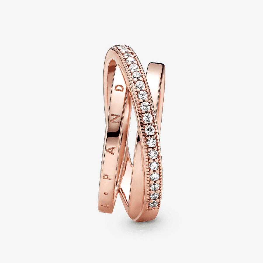 Joyer A Pandora  | Anillo Pandora Cruzado Triple Alianza En Pav Chapado En Oro Rosa