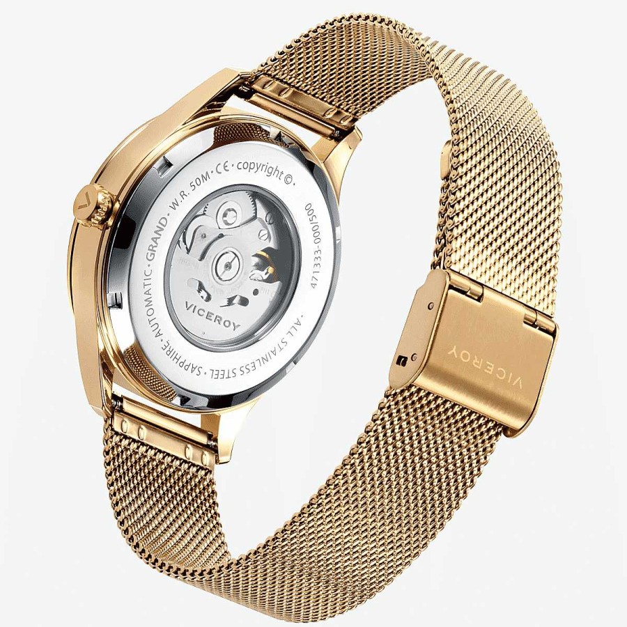 Relojes Viceroy  | Reloj Viceroy Grand, Autom Tico, Brazalete Acero Malla Dorado, Esfera Negra