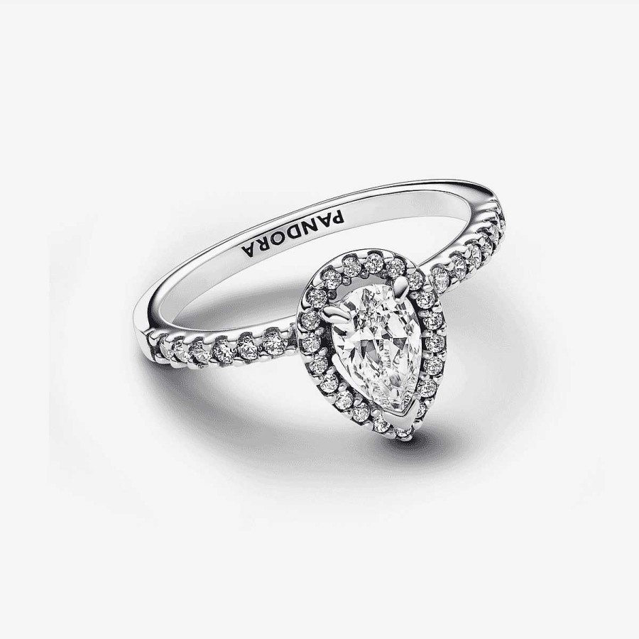 Joyer A Pandora  | Anillo Pandora Halo Brillante Corte Pera