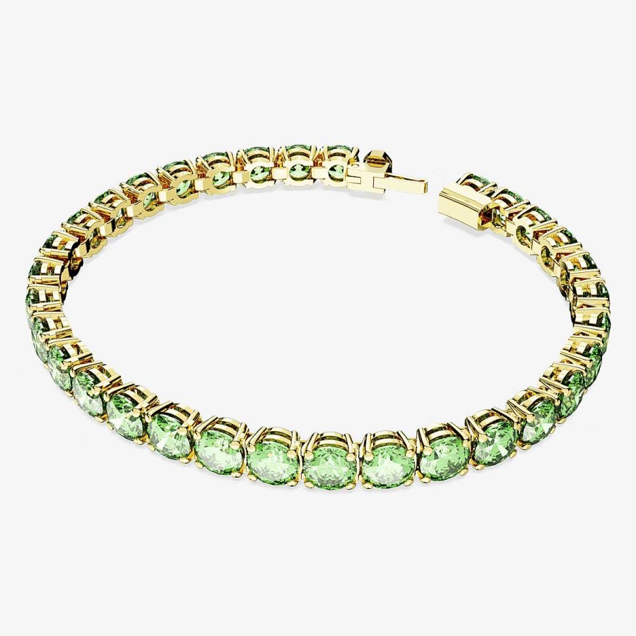 Joyer A Swarovski  | Pulsera Matrix Tennis. Talla Redonda, Mediana, Verde, Ba O Tono Oro Swarovski