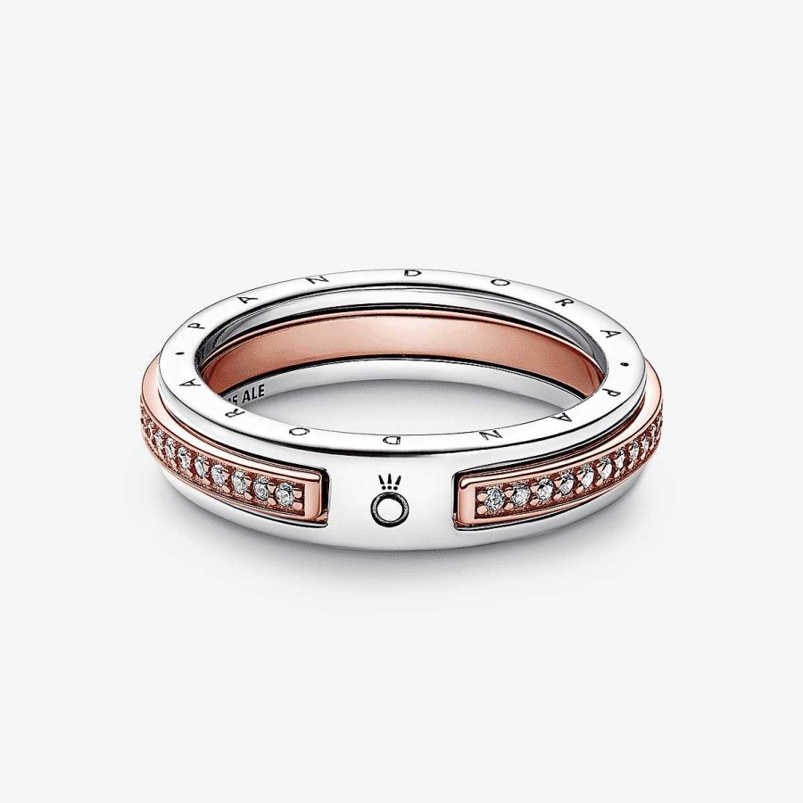 Joyer A Pandora  | Anillo Logo Y Pav En Dos Tonos Pandora Signature