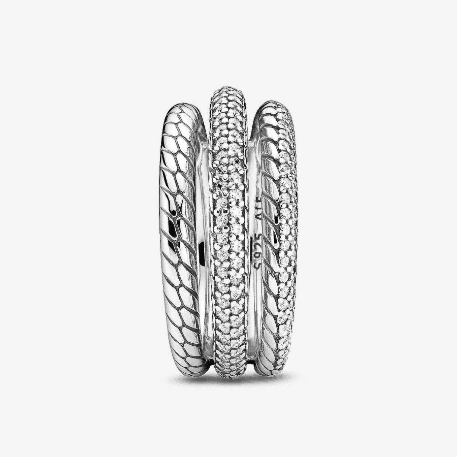 Joyer A Pandora  | Anillo Pandora Triple Dise O Cadena De Serpiente En Pav