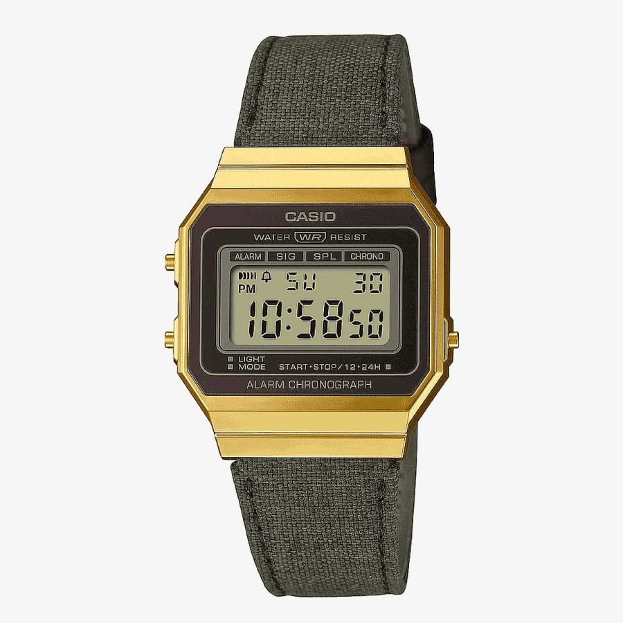 Relojes Casio  | Reloj Casio Vintage Iconic Brazalete Tela Verde Caja Dorada