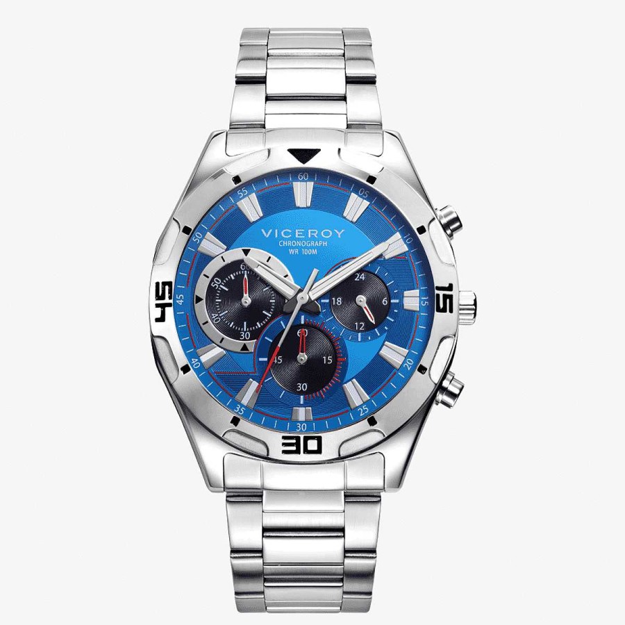 Relojes Viceroy  | Reloj Viceroy Heat, Cron Grafo, Brazalete Acero Plateado, Esfera Azul Bitono