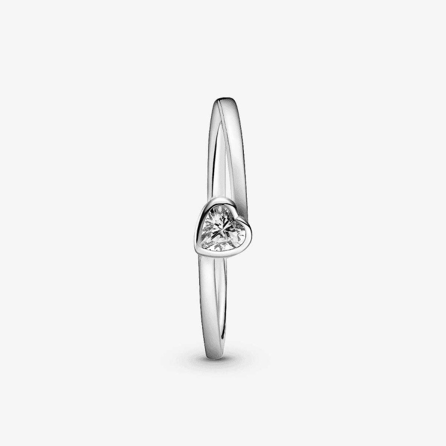 Joyer A Pandora  | Anillo Pandora Coraz N Solitario Transparente Inclinado