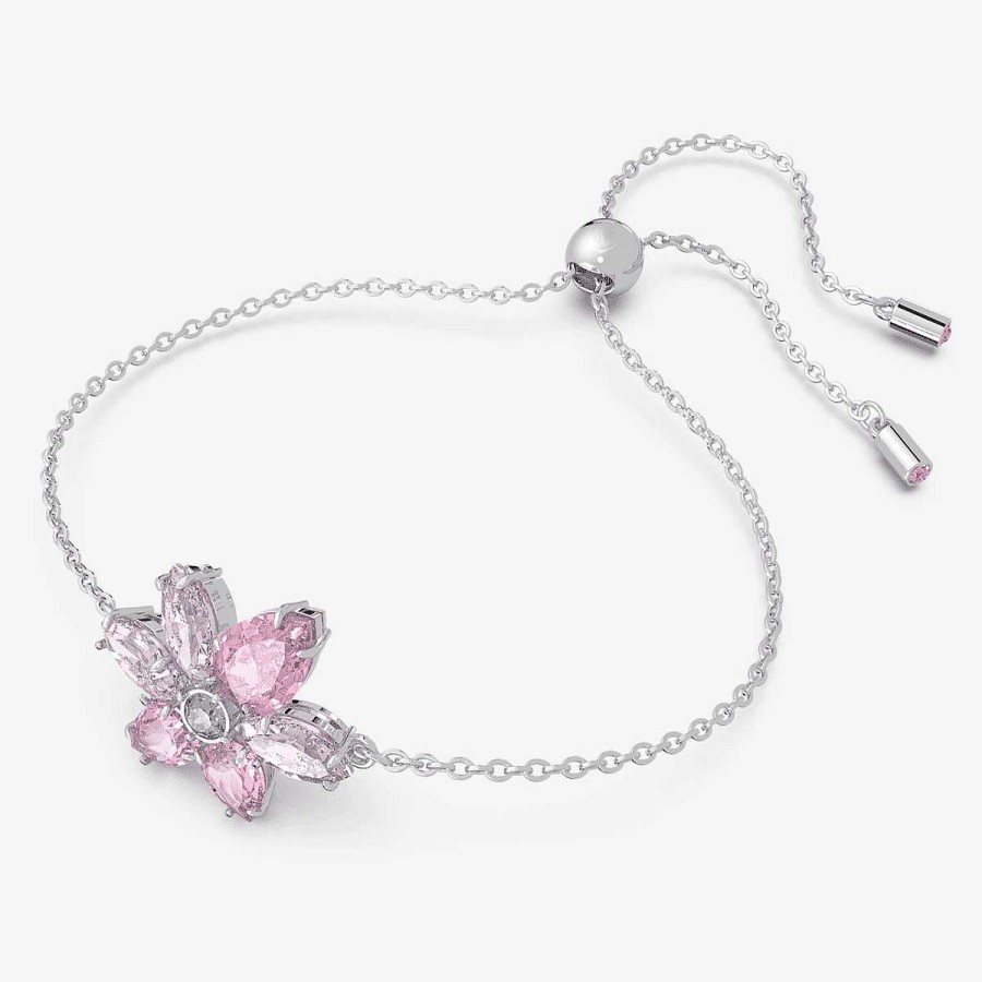 Joyer A Swarovski  | Pulsera Gema. Tallas Mixtas, Flor, Rosa, Ba O De Rodio Swarovski